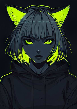 Neon Cat Girl Portrait