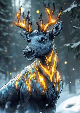 Fiery Deer in Winter Animal