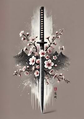 Samurai Katana with Cherry Blossoms
