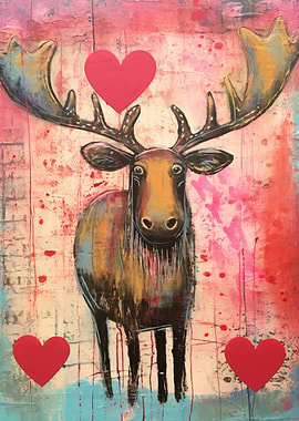 Valentine Moose with Hearts