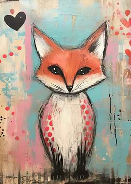 Valentine Fox with Heart Polka Dots