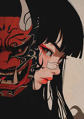 Anime Girl with Oni Mask