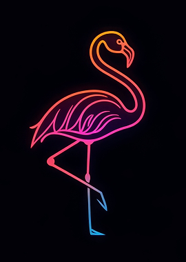 Neon Flamingo Line Art