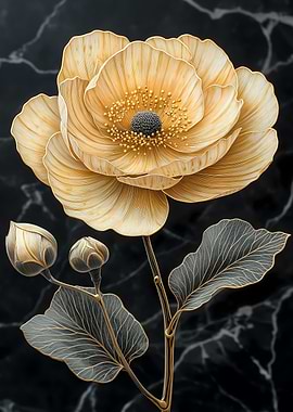 Golden Flower on Marble Japanese Landscape