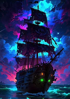 Pirate Ship Under a Starry Sky