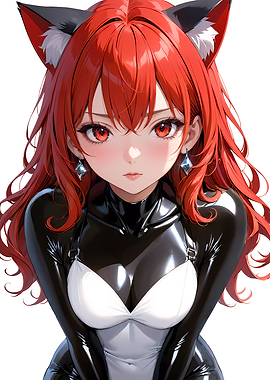 Sexy Anime Catgirl with Red Hair - Red Series Collection 3