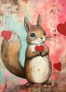 Valentine Squirrel with Hearts