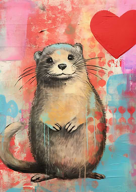 Valentine Heart Otter Mixed Media