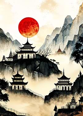 Red Moon Mountain Temples Japan