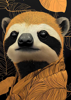 Sloth Portrait with Leaves Animal