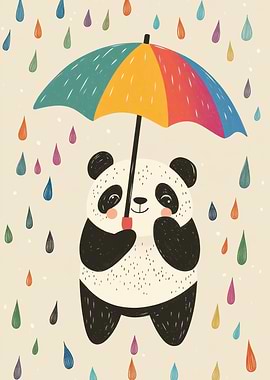 Panda with Umbrella in Rain