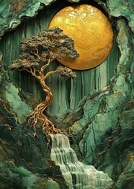 Golden Tree and Waterfall