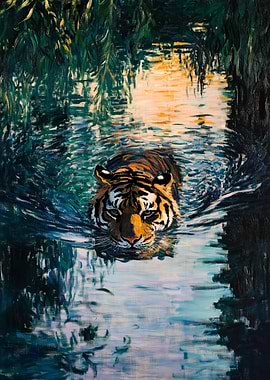 Tiger in Water Painting