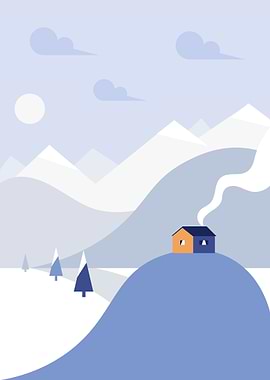 Winter Cabin in Mountains