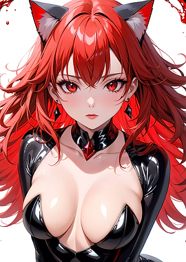 Sexy Red-Haired Anime Kitty Girl