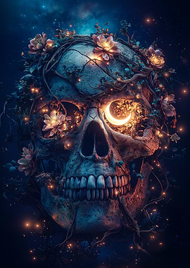 Floral Moon Skull