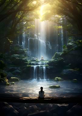 Woman Contemplating Waterfall