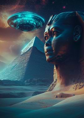 UFO Over Sphinx and Pyramid