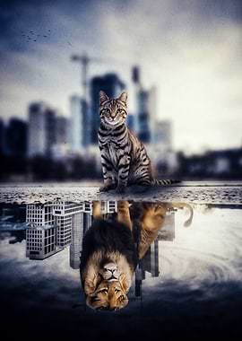 Cat and Lion Reflection