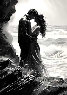 Couple Embracing by the Sea