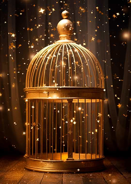 Golden Birdcage with Stars