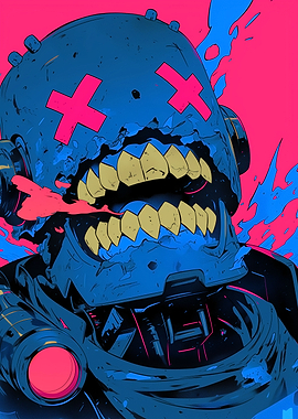 Cyberpunk Robot with Big Teeth
