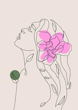 Line Art Woman Flower