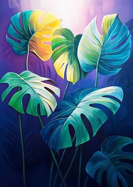 Monstera Vibrant Painting | Tropical Office Decor