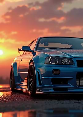 Blue Nissan Skyline R34