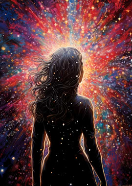 Woman Facing Cosmic Burst
