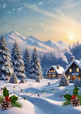 Snowy Cabin Christmas