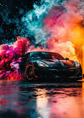 Black Sports Car in Smoke
