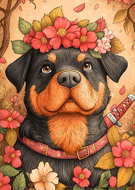 Rottweiler with Flowers Animal