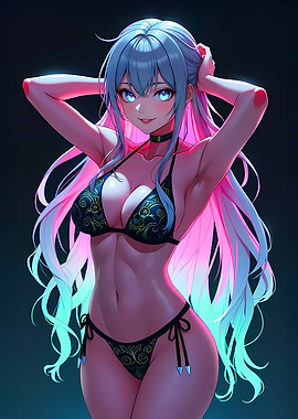 Sexy Neon Anime Girl in Bikini