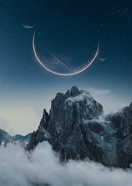 Mountainscape with Crescent Moon