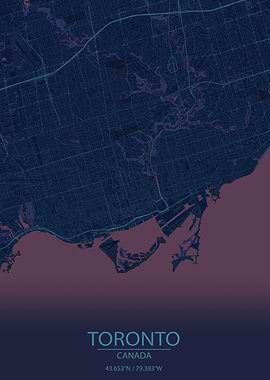 Toronto City Canada Blue and Purple City Map