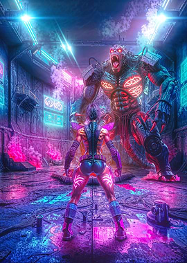 cyberpunk girl fighting