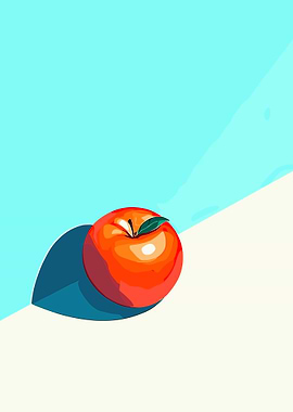 Red Apple on Blue and White