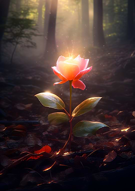 Glowing Rose in Forest