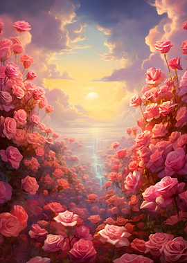 Pink Rose Garden Sunset