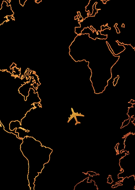 World Map with Airplane