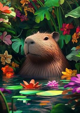Capybara in a Tropical Pond