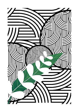 Abstract Art with Green Leaf