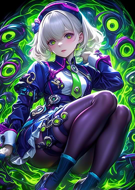 Anime Girl with Green Eyes Gaming