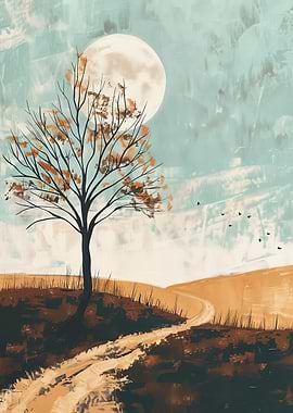 Lone Tree Under Full Moon