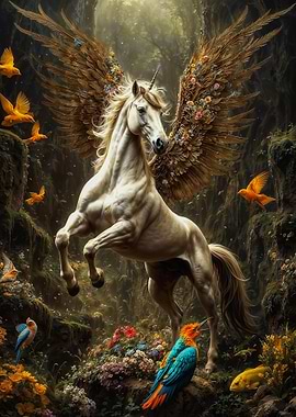 Magic Winged Unicorn in Forest
