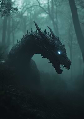 Dragon in Foggy Forest