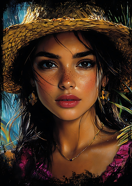 Beautiful Woman in Straw Hat