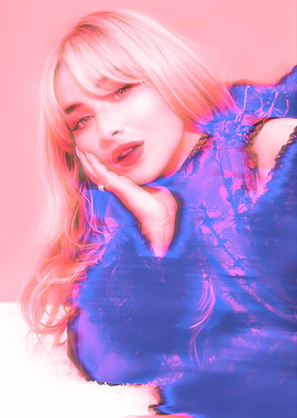Woman with Blonde Hair in Pink and Blue