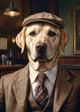 Blonde Labrador Dog wearing a Suit in the Pub